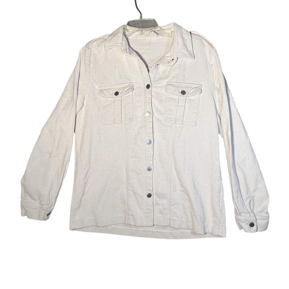 BiBi!‎ Women's Off-White Corduroy Button-Front Shirt Jacket Top Size L Cotton